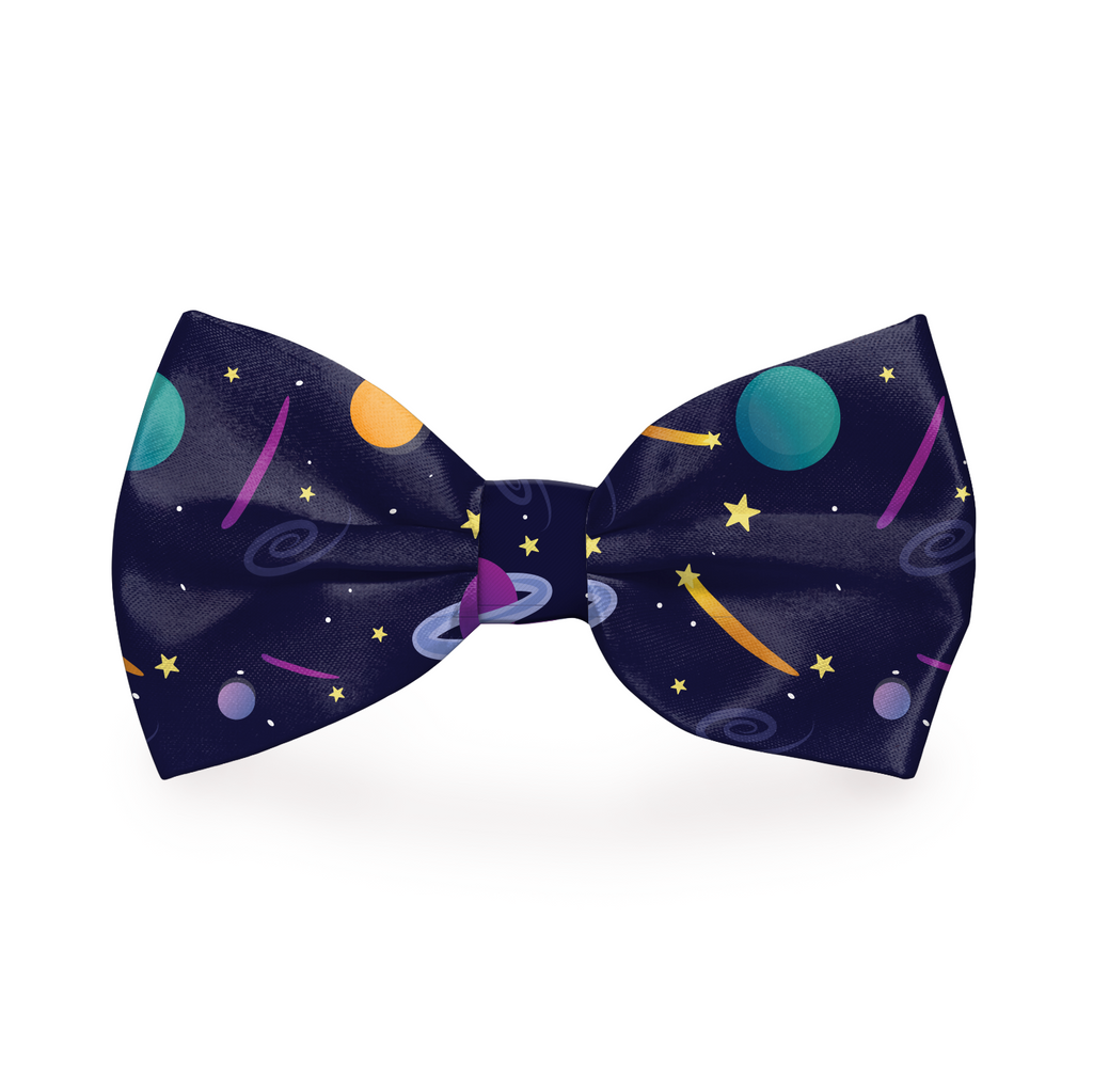 Space Planets Dog Bow Tie Navy Blue